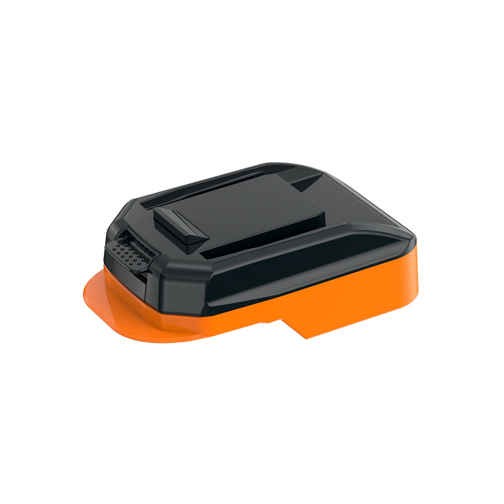 AEG 18V to WORX 20V PowerShare (Orange) battery adapter - tool-side connection, the raised rail and release button
