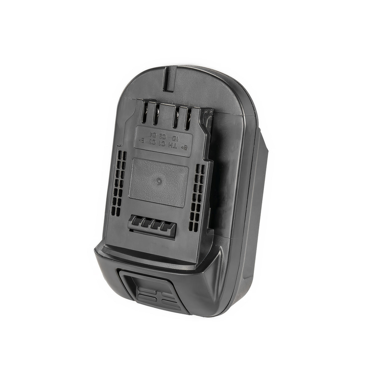 Bauer 20V to DeWalt 20V MAX battery adapter - DeWalt tool-side connection with four terminal slots and vent grilles
