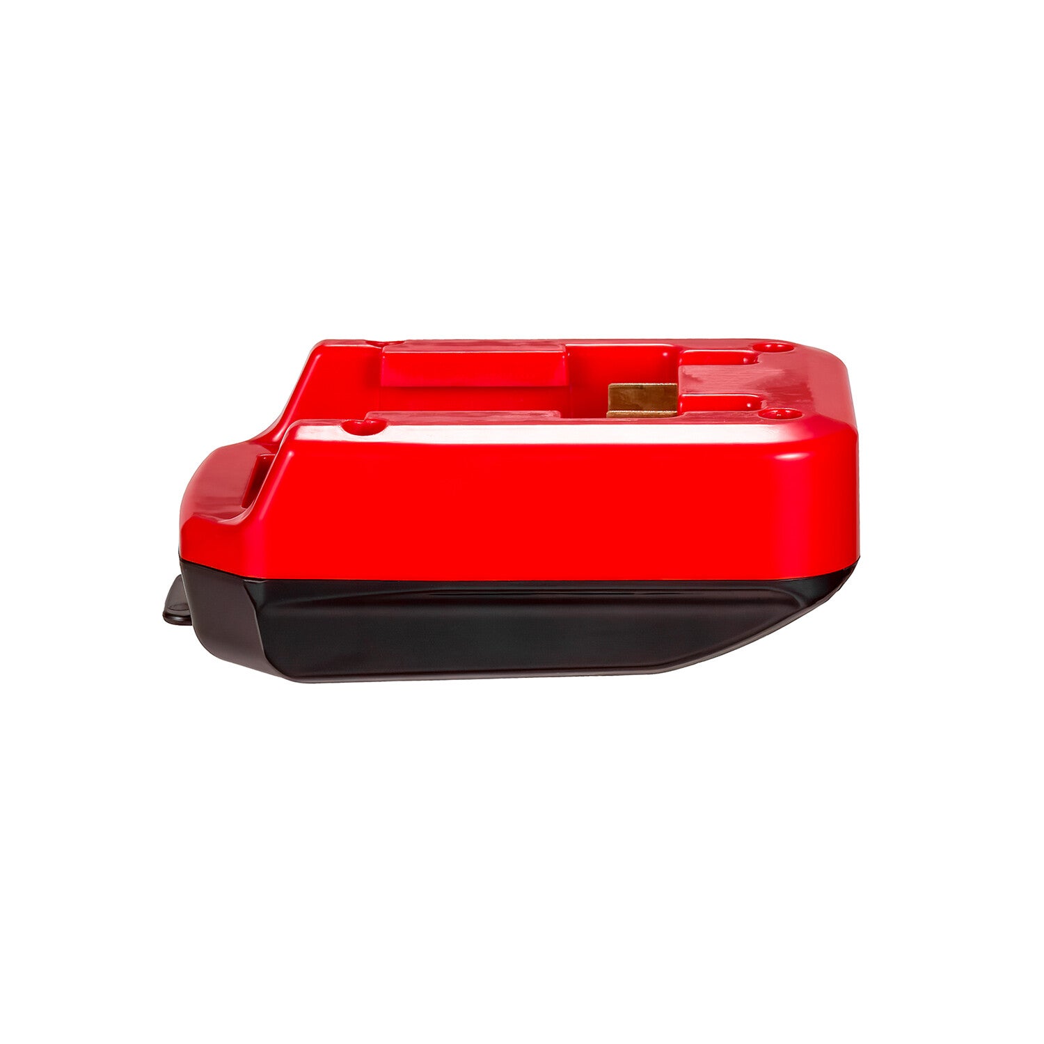 Black and Decker 20V to WORX 20V PowerShare (Orange) battery adapter - side view with the battery-side face upward