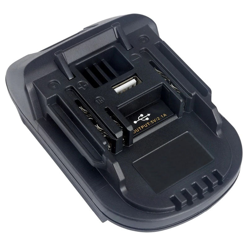 Bosch 18V GBA (Blue) to RIDGID Plumbing battery adapter - battery-side connection with a USB-A port and printed 5V output
