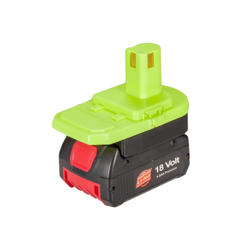 Bosch 18V GBA (Blue) to Ryobi 18V ONE+ battery adapter - fitted to the Bosch 18V GBA (Blue) battery, tool-side post upward