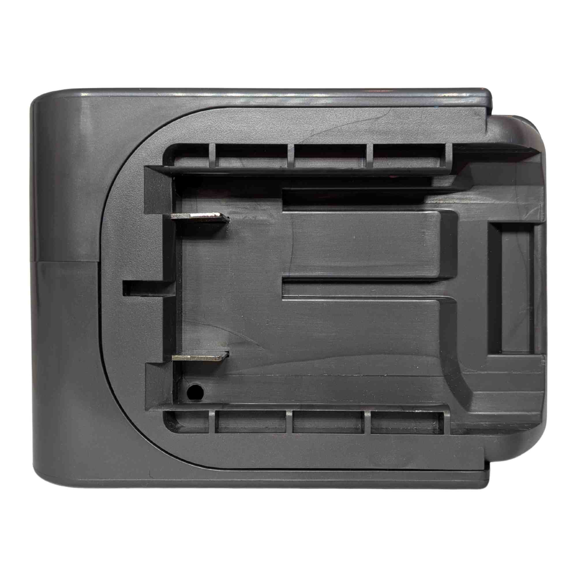 Craftsman 20V to Dyson V6 battery adapter - battery-side socket, twin copper contacts and the rail channel