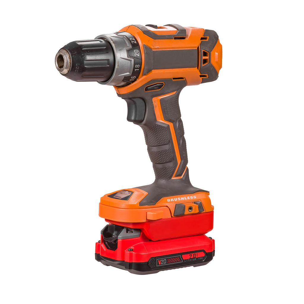 Craftsman 20V to AEG 18V battery adapter - installed on a drill driver with the battery fitted