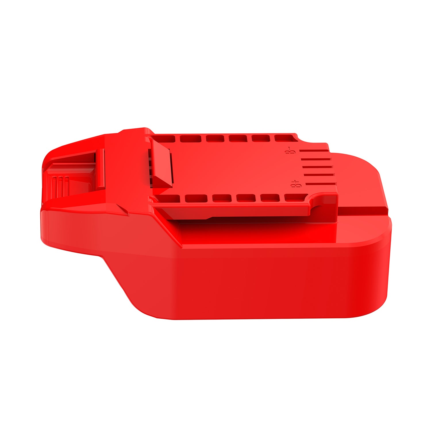 Craftsman 20V to Bauer 20V battery adapter - Bauer tool-side connection with molded B+ and B- polarity marks