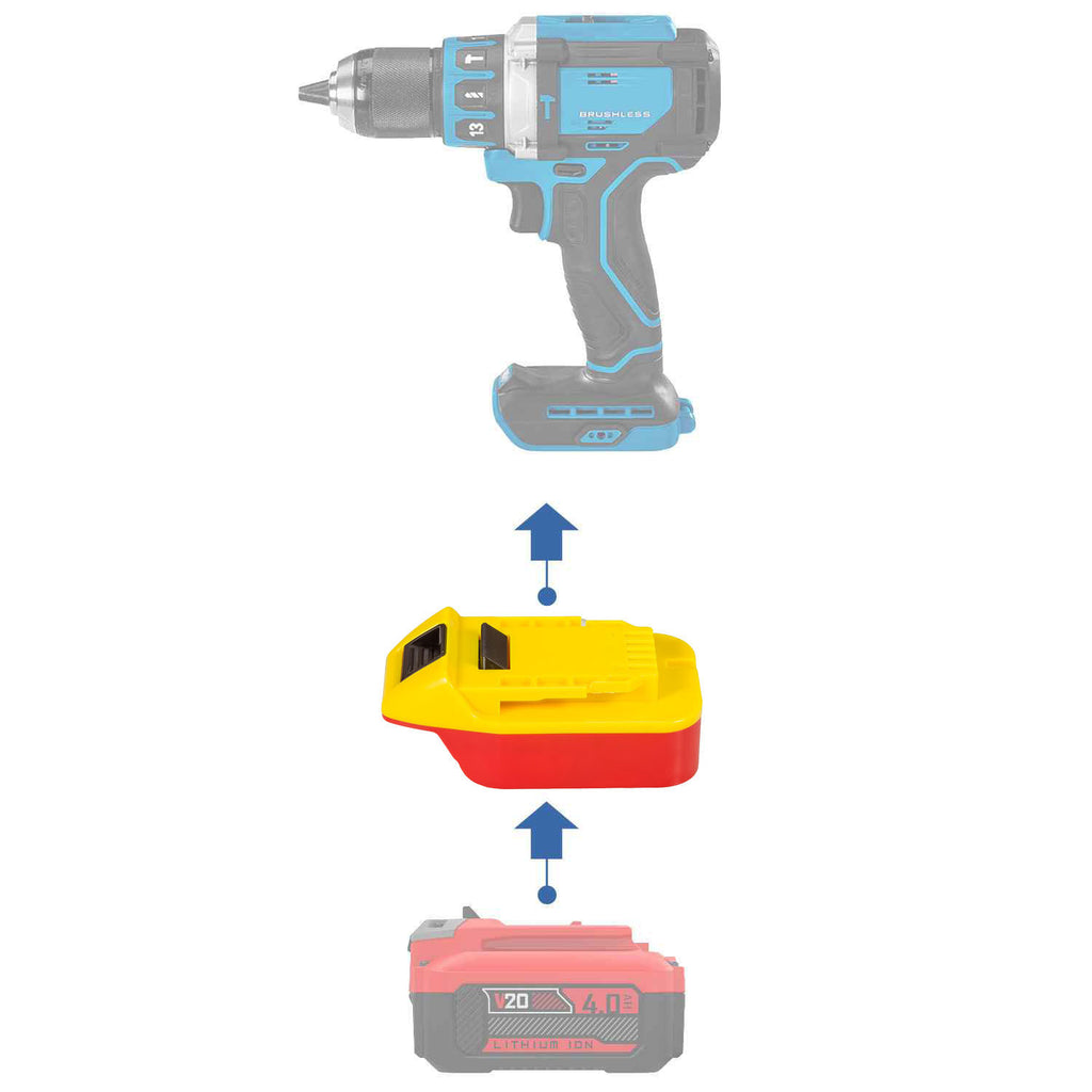 Craftsman 20V to Hercules 20V battery adapter - compatibility diagram showing battery, adapter and hammer drill