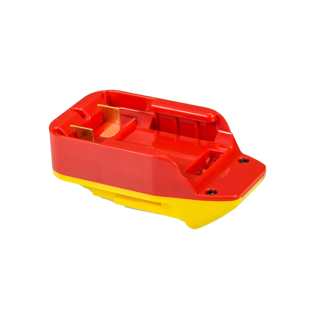 Craftsman 20V to Hercules 20V battery adapter - battery-side connection in the red base with twin copper blades