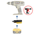 DeWalt 20V MAX to Porter Cable 19.2V Ni-Cd battery adapter - compatibility diagram showing battery, adapter and drill