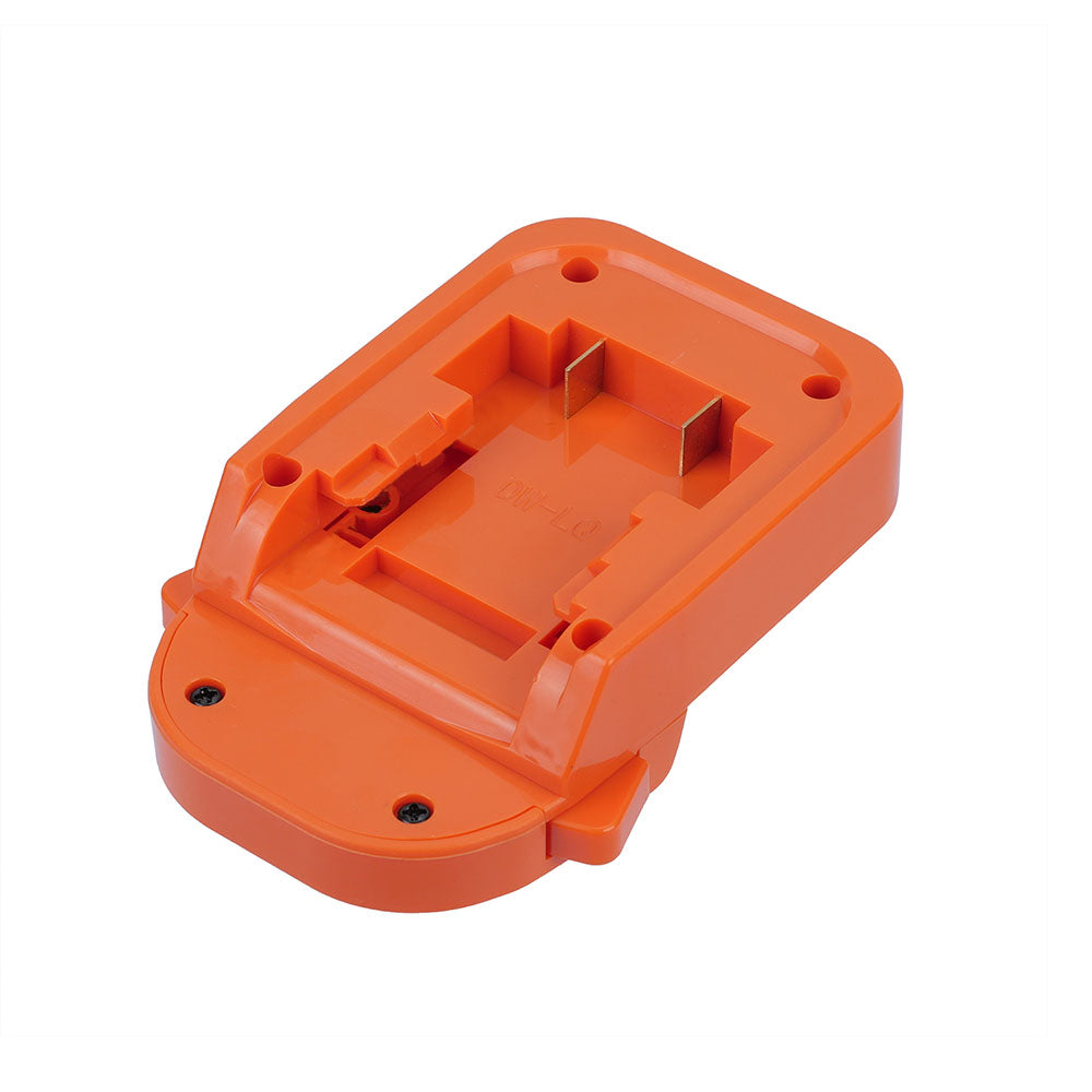 Hercules 20V to AEG 18V battery adapter - battery-side connection with twin terminal blades, screws in the orange base