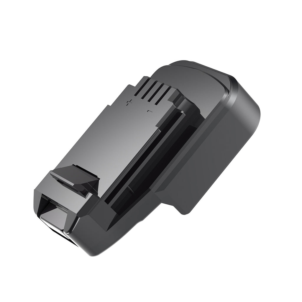 Makita 18V LXT to Black and Decker 20V battery adapter - tool-side connection, ribbed contacts with + and - polarity marks