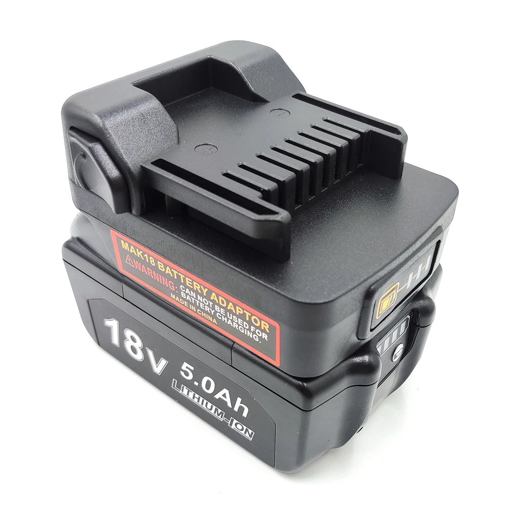 Makita 18V LXT to Hikoki 18V battery adapter - fitted to the Makita 18V LXT battery, Hikoki tool-side connection upward