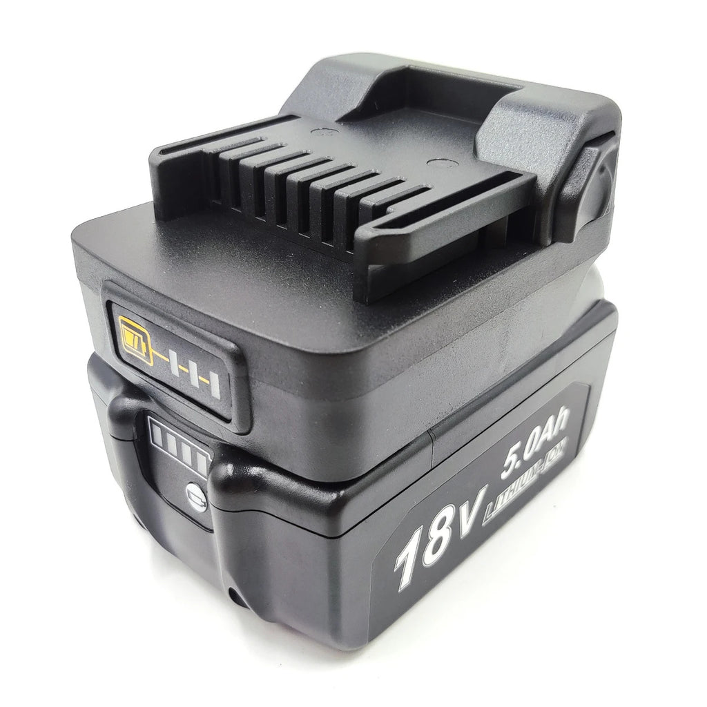 Makita 18V LXT to Hikoki 18V battery adapter - fitted to the Makita 18V LXT battery, Hikoki tool-side connection upward