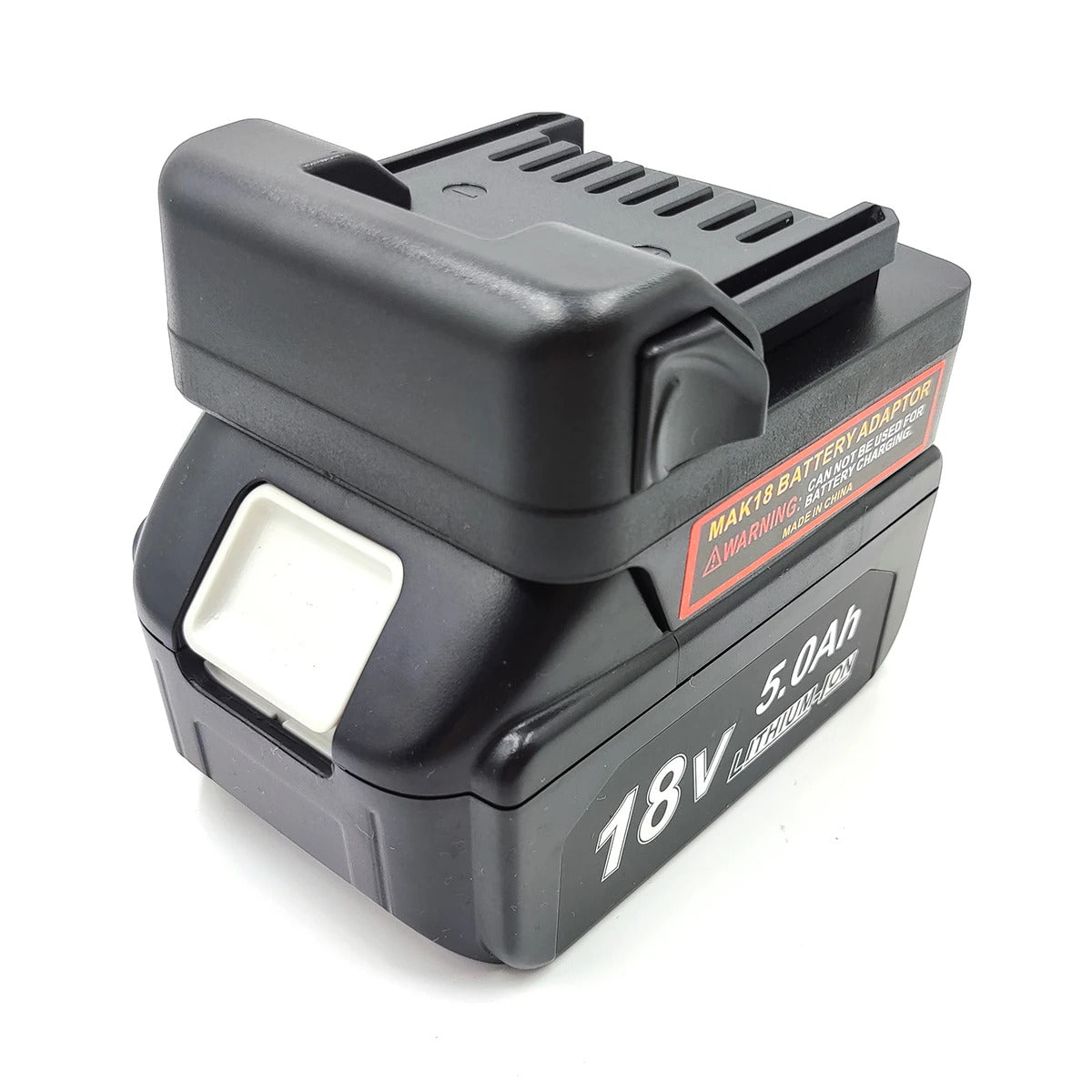 Makita 18V LXT to Hikoki 18V battery adapter - fitted to the Makita 18V LXT battery, Hikoki tool-side connection upward