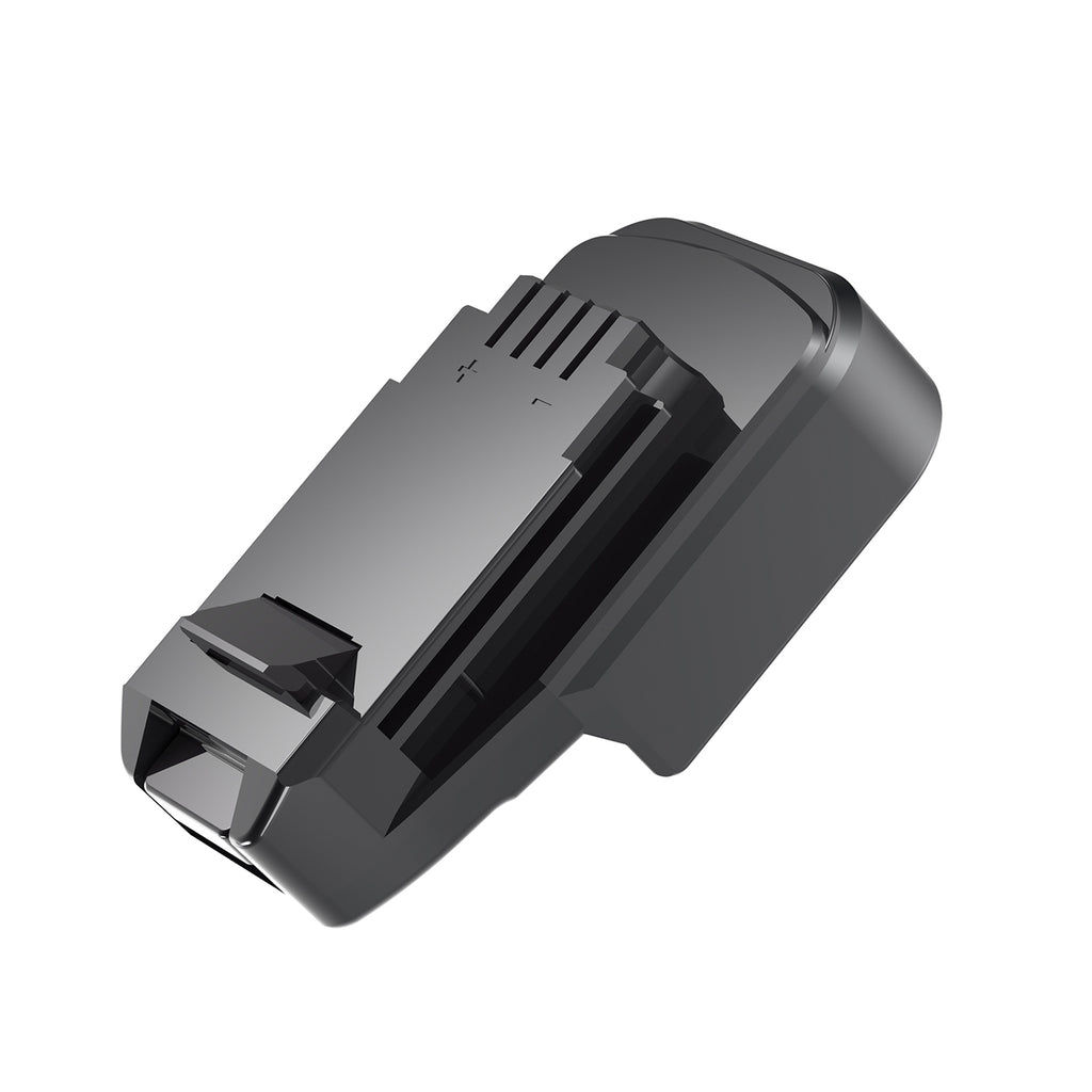 Makita 18V LXT to Porter Cable 20V battery adapter - Makita battery-side connection, terminal slots marked + and -