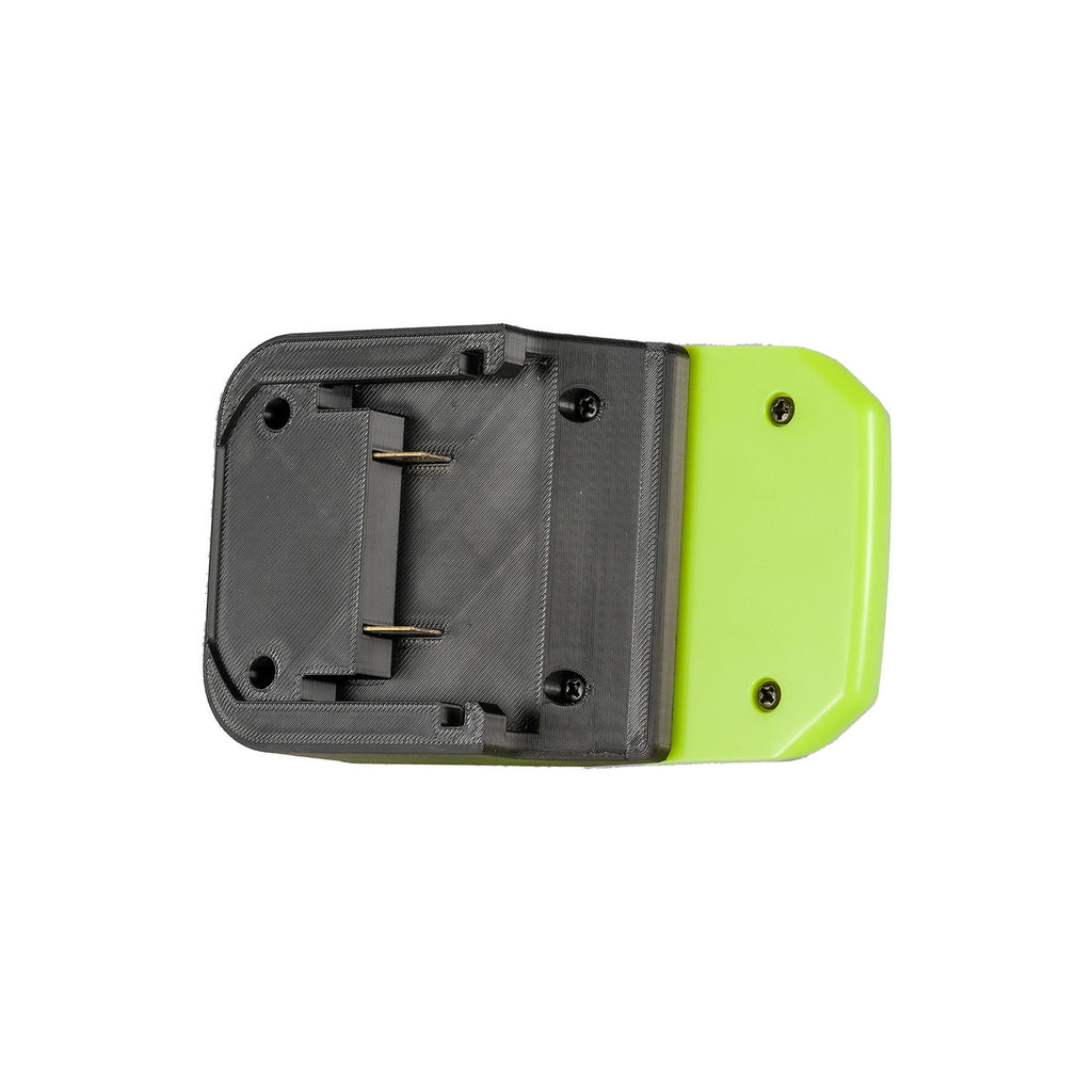 Hikoki 18V to Ryobi 18V ONE+ battery adapter - battery-side connection with two upright copper terminal blades, four screws