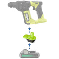 Hikoki 18V to Ryobi 18V ONE+ battery adapter - compatibility diagram showing battery, adapter and rotary hammer