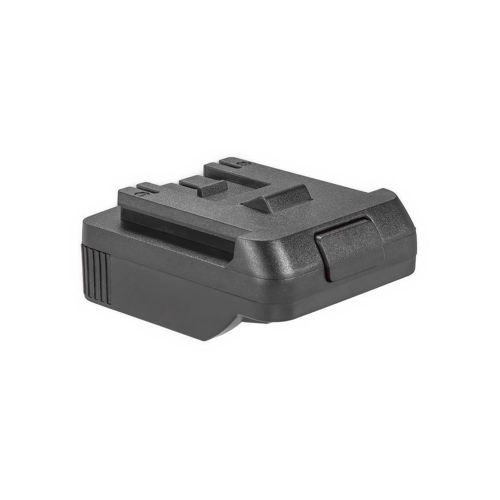 Metabo CAS 18V to Bosch 18V GBA (Blue) battery adapter - angled view of the Bosch tool-side connection with its guide rail