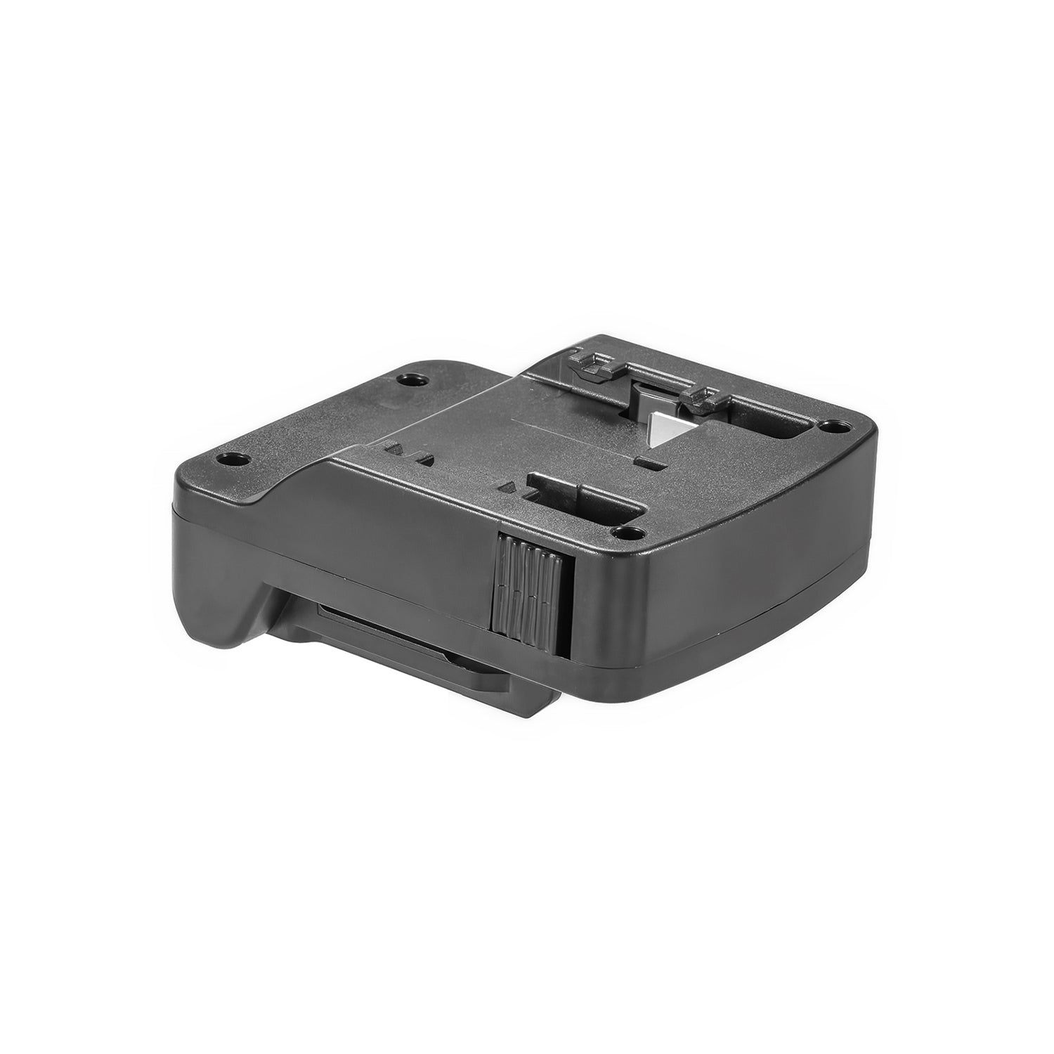 Metabo CAS 18V to Makita 18V LXT battery adapter - battery-side connection, recessed socket, terminal slots, alignment arrows