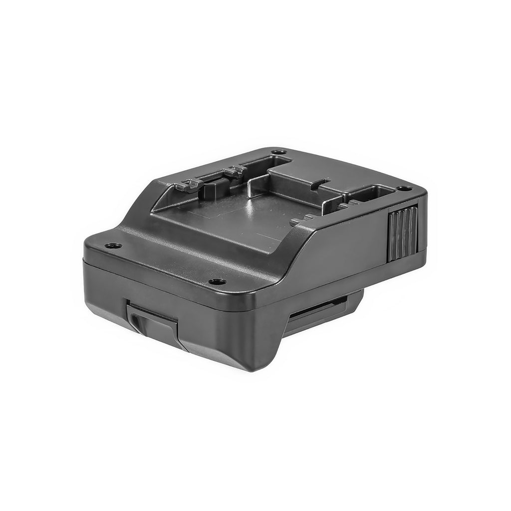 Metabo CAS 18V to Makita 18V LXT battery adapter - battery-side connection, recessed socket, terminal slots, fixing screws