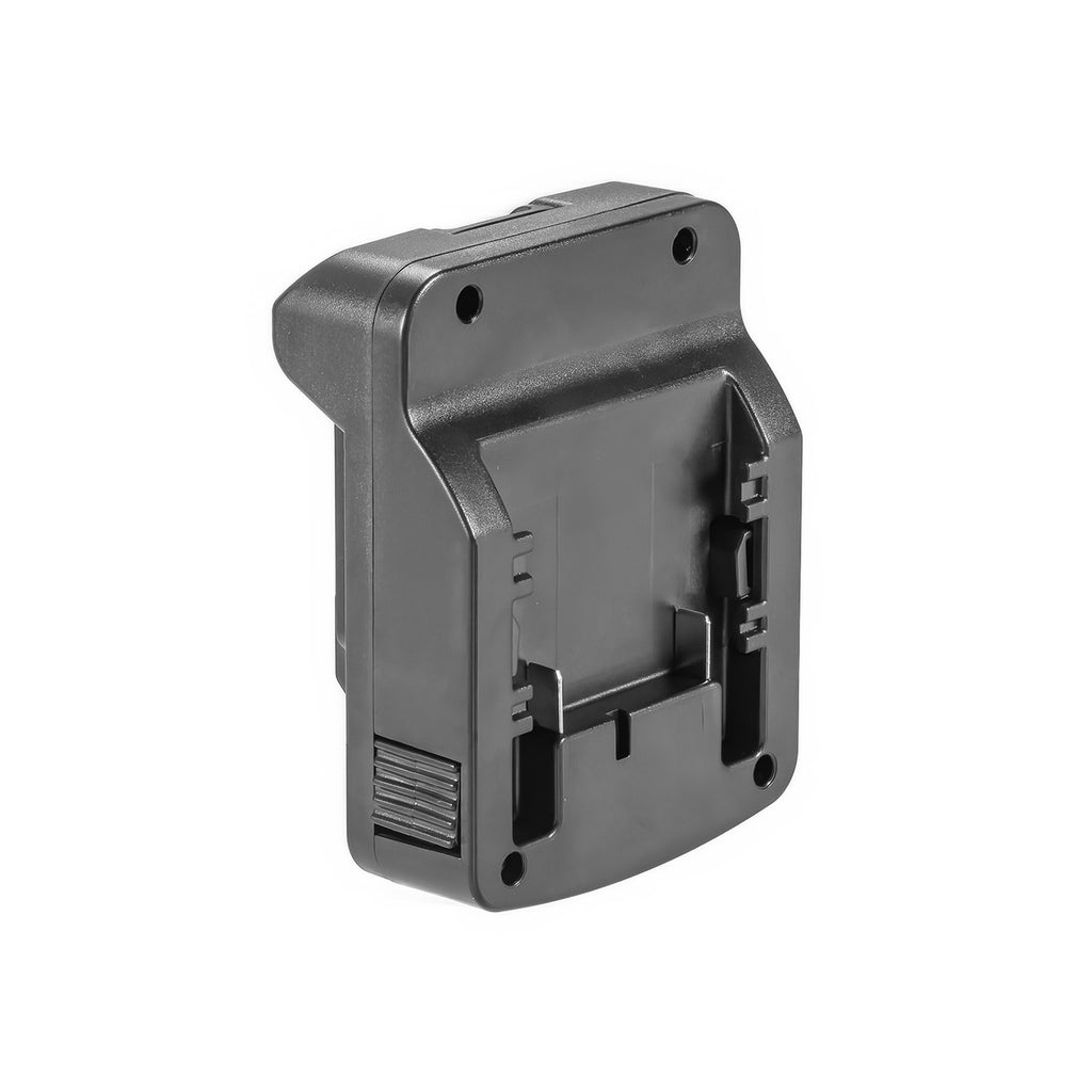 Metabo CAS 18V to Makita 18V LXT battery adapter - battery-side connection viewed head-on, socket rails, fixing screws