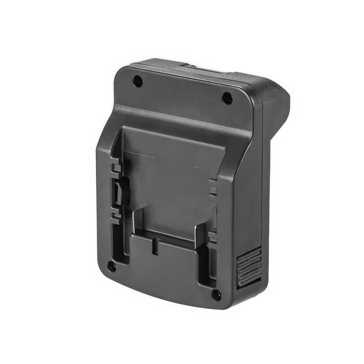 Metabo CAS 18V to Makita 18V LXT battery adapter - battery-side connection viewed head-on, socket rails, fixing screws
