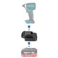 Metabo CAS 18V to Makita 18V LXT battery adapter - compatibility diagram showing battery, adapter and impact driver