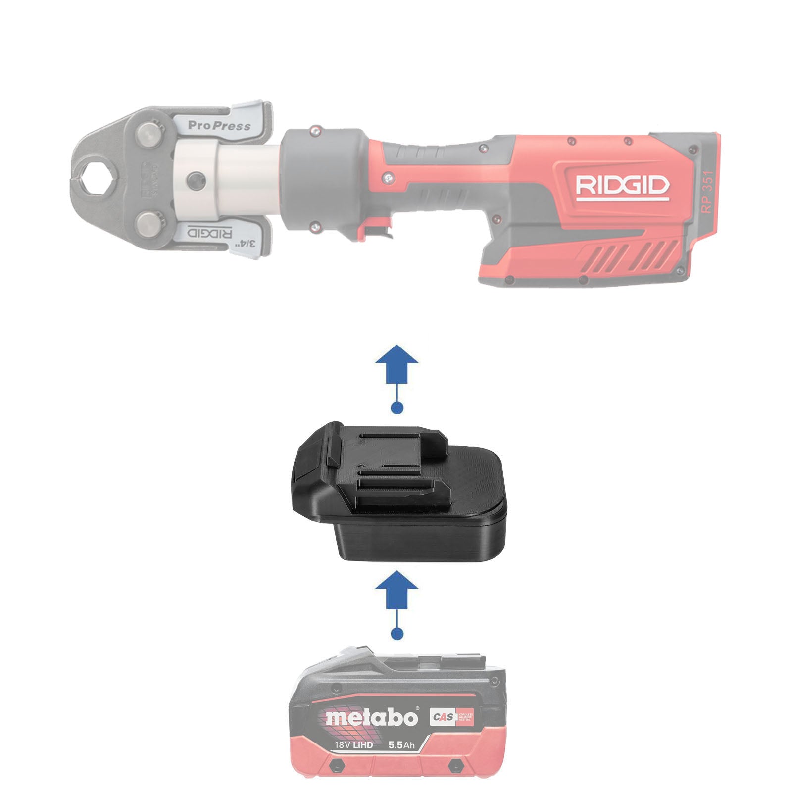Metabo 18V CAS auf RIDGID RED 18V Batterieadapter
