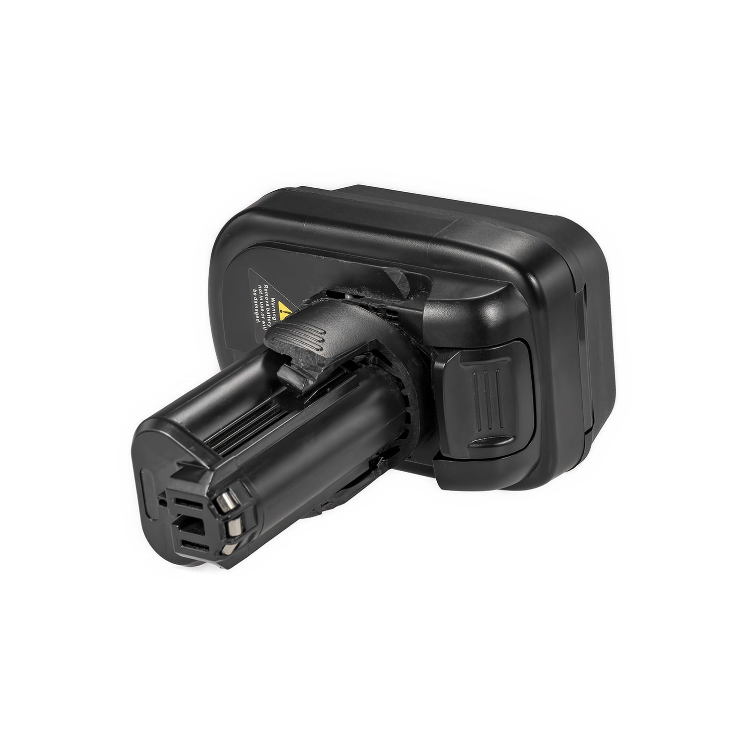 Milwaukee M18 to Dremel 12V 8220/8250 battery adapter - tool-side connector head end-on, terminal blades and keyed slots