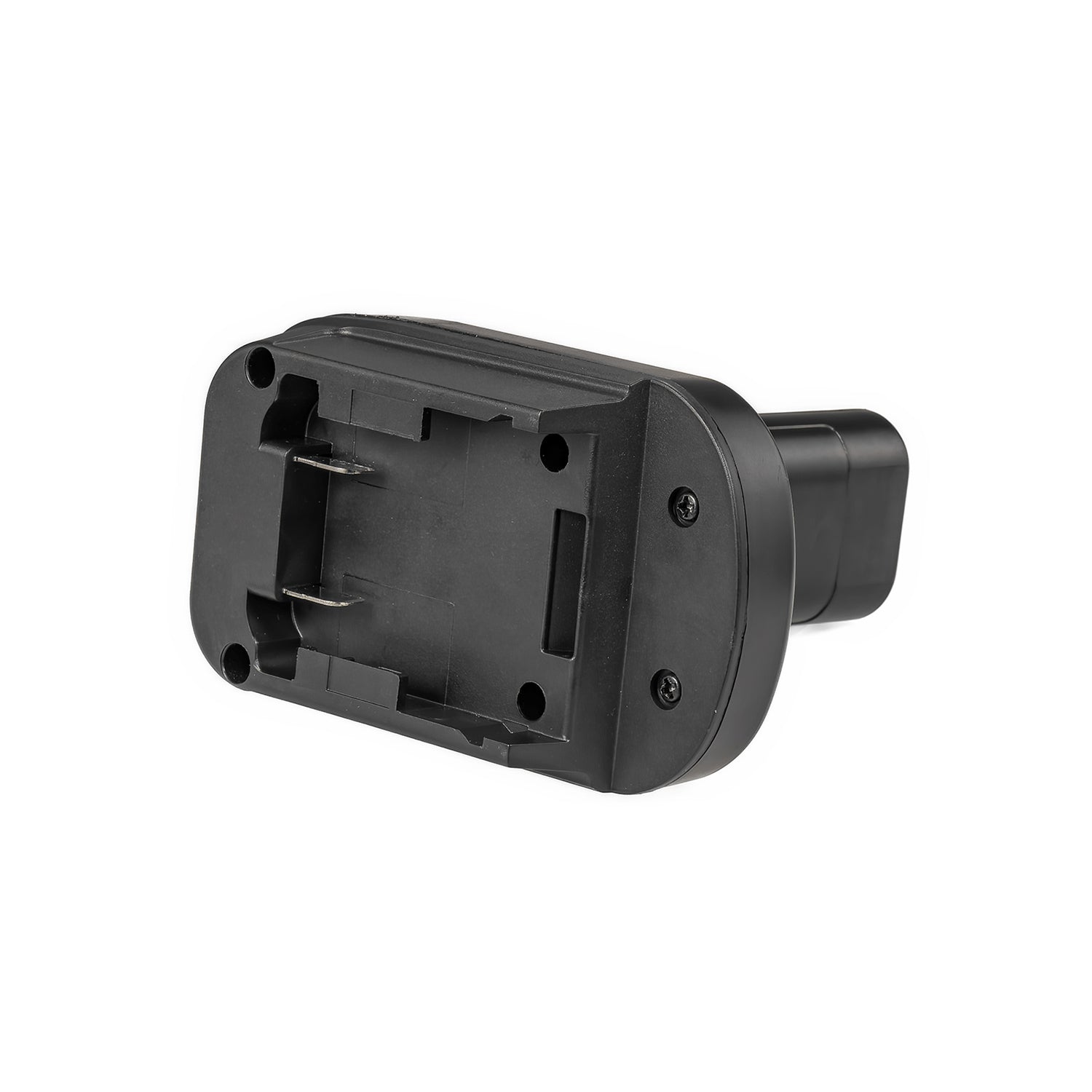 Milwaukee M18 to Dremel 12V 8220/8250 battery adapter - battery-side connection face-on, twin terminal blades and screws