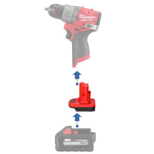 Lade das Bild in den Galerie-Viewer, Milwaukee 18V auf Milwaukee 12V Batterieadapter
