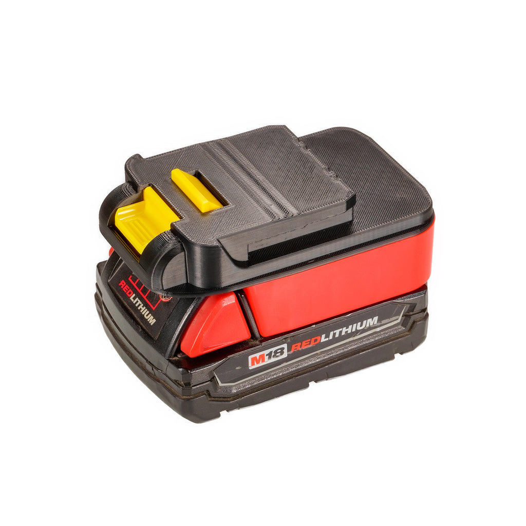 Milwaukee M18 to Chicago Electric 18V battery adapter - fitted to the Milwaukee M18 battery, tool-side connection upward