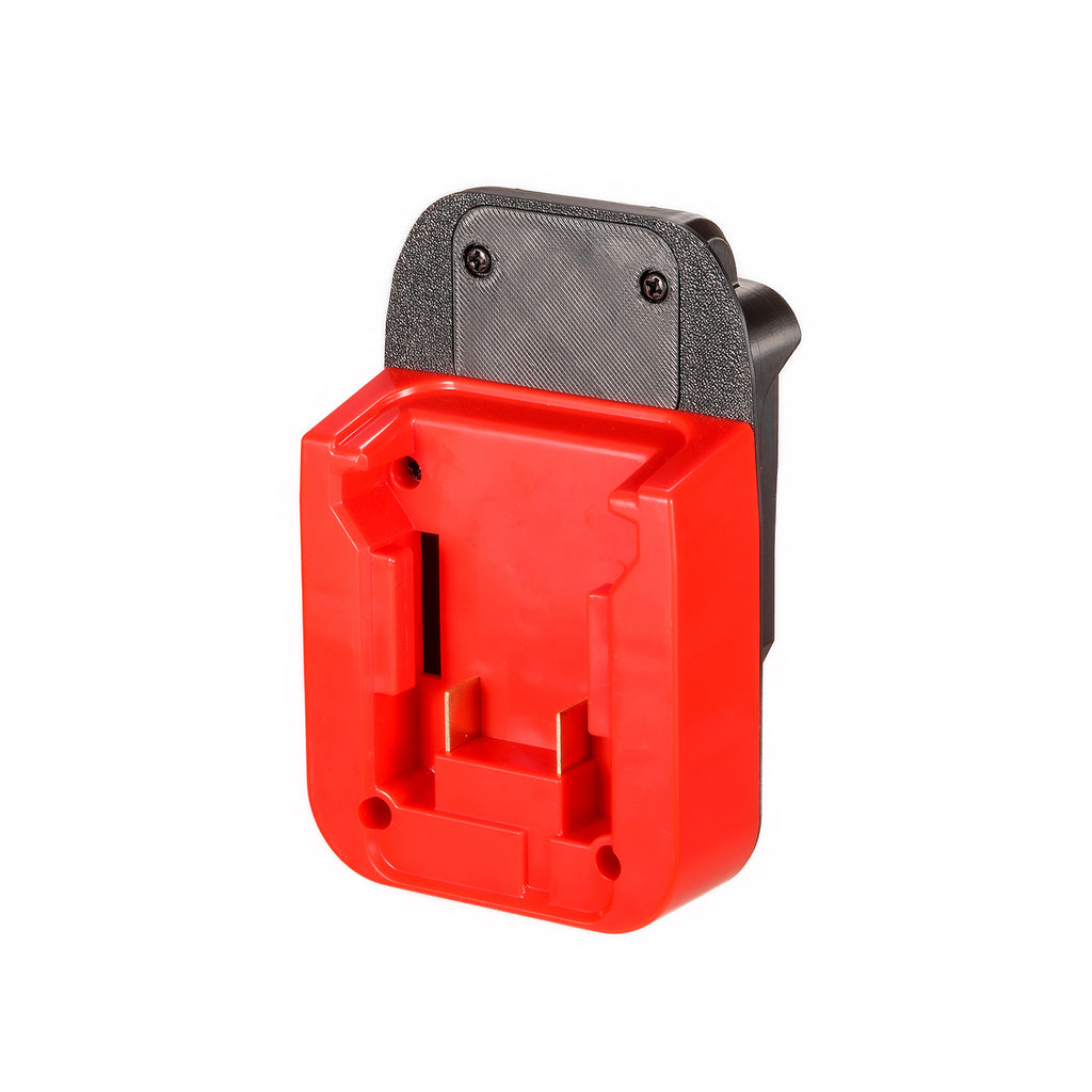 Milwaukee M18 to Chicago Electric 18V battery adapter - battery-side connection, twin copper terminal blades and guide rails