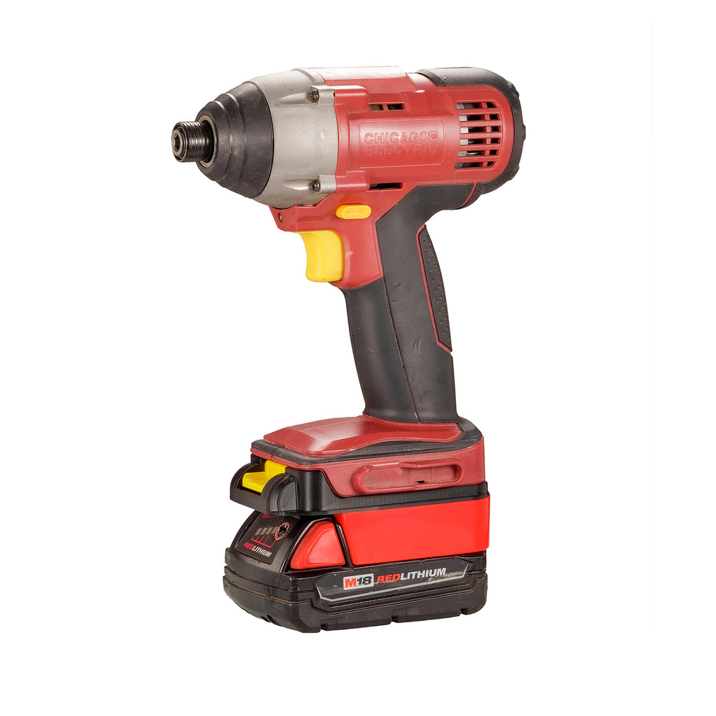 Milwaukee M18 to Chicago Electric 18V battery adapter - installed on an impact driver with the battery fitted below