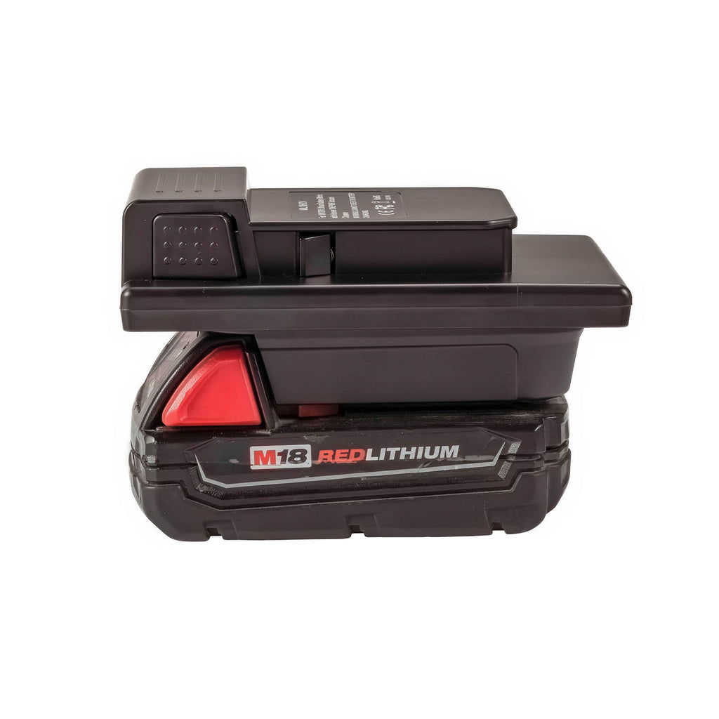 Milwaukee M18 to Hoover 20V ONEPWR battery adapter - fitted to the Milwaukee M18 battery, Hoover tool-side block uppermost
