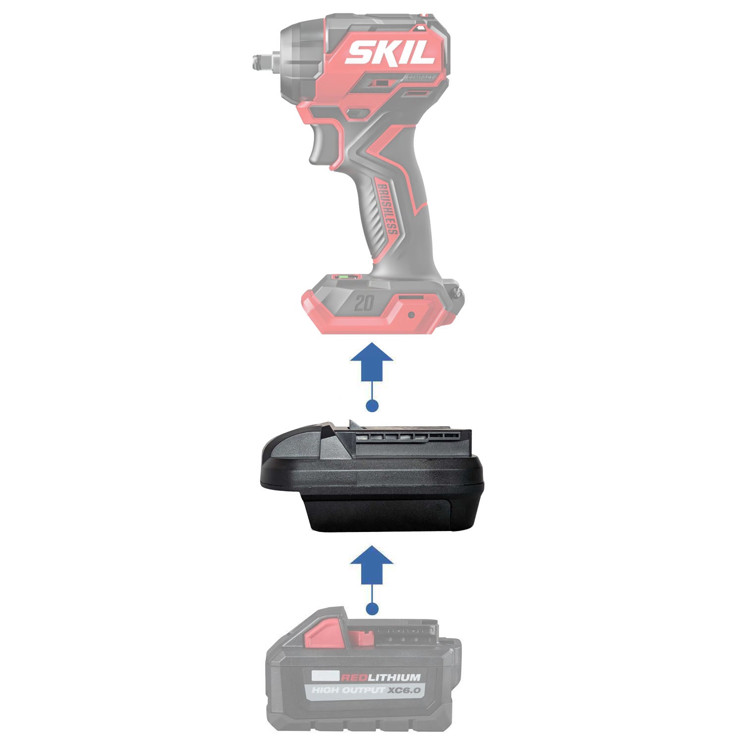 Milwaukee 18V auf SKIL 20V Batterieadapter