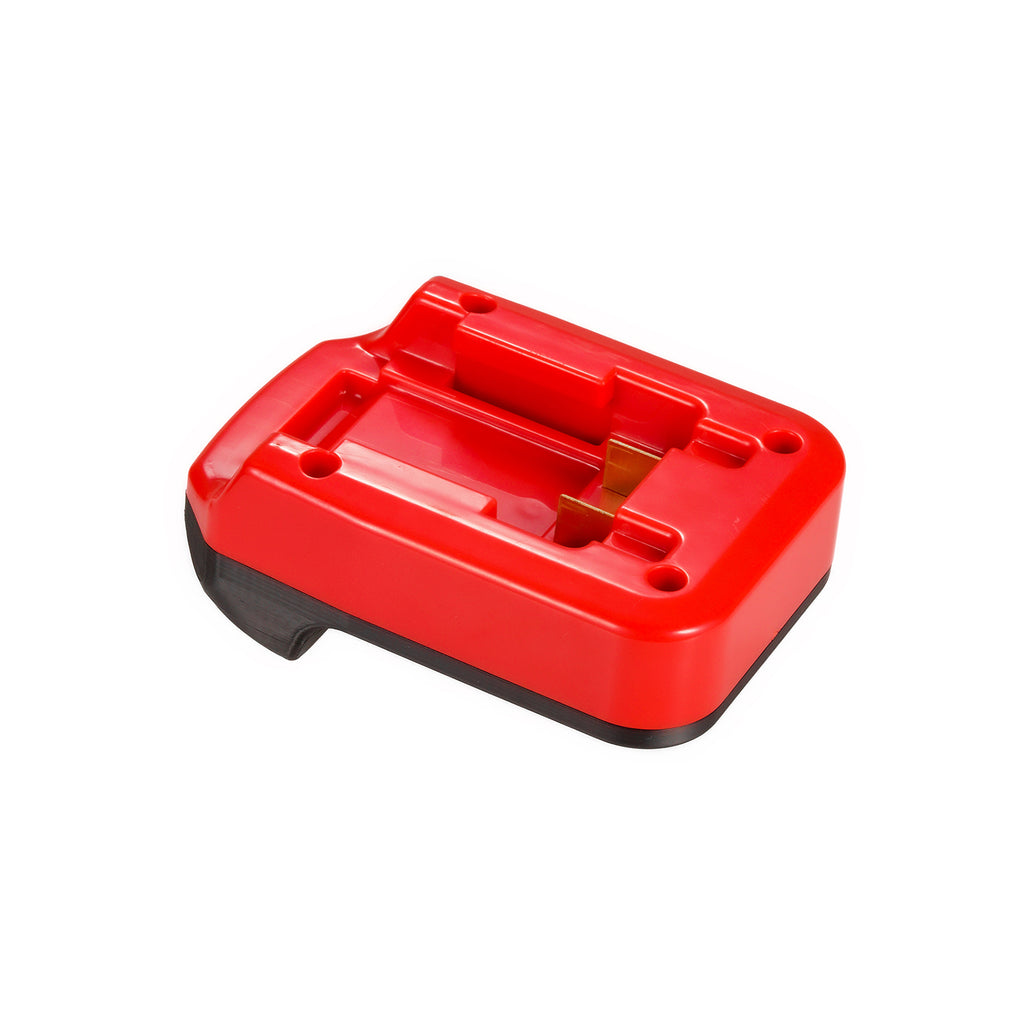 Porter Cable 20V to Masterforce 20V battery adapter - battery-side connection, twin copper blades, rails and screw holes