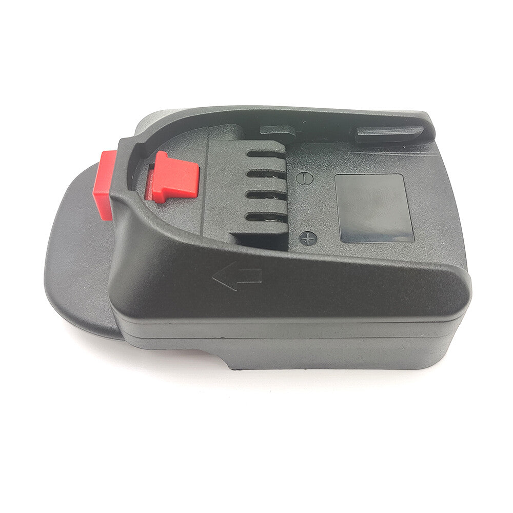 RIDGID 18V to Gardena 18V P4A battery adapter - Gardena tool-side connection seen at an angle with the release catch