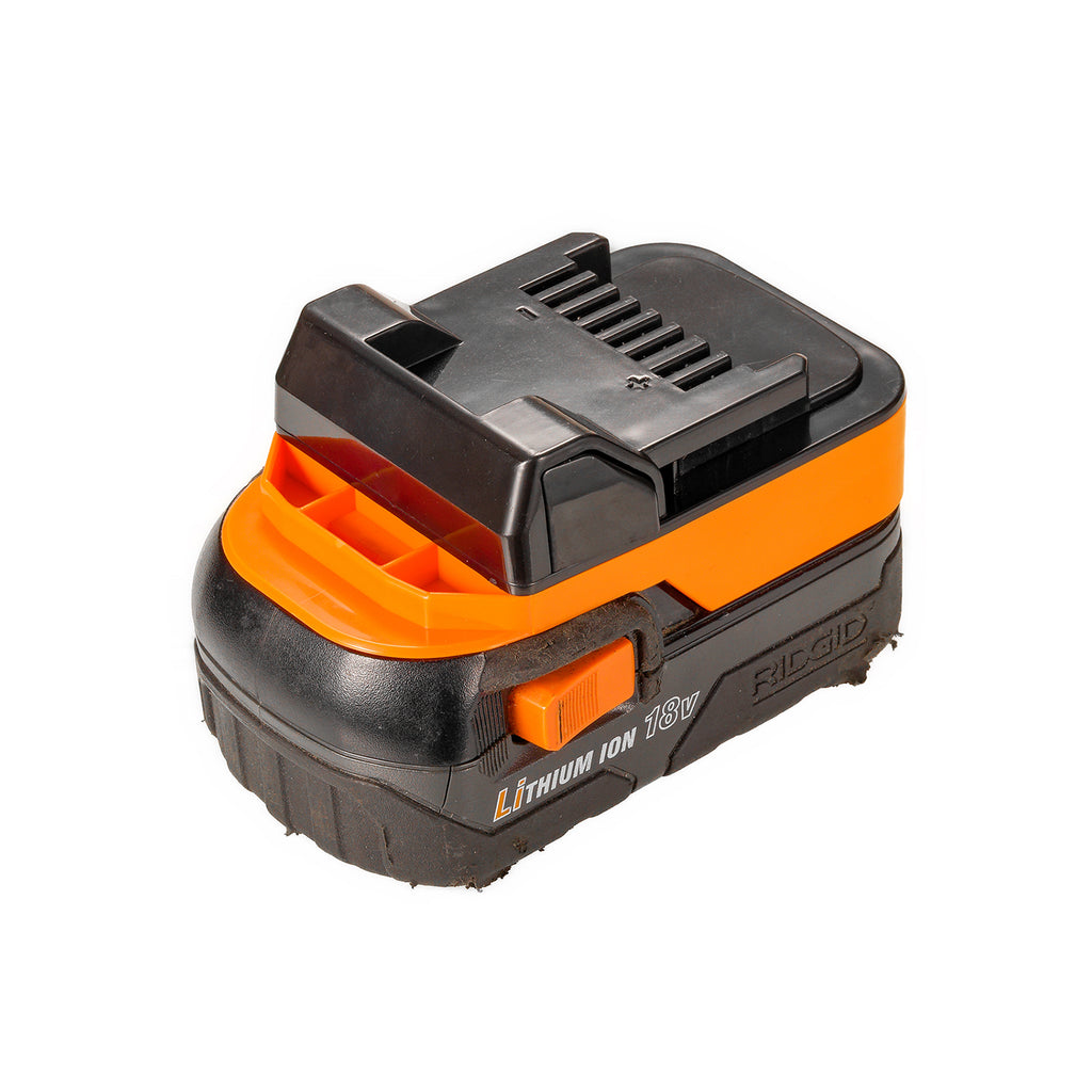 RIDGID 18V to Metabo HPT 18V battery adapter - fitted to the RIDGID 18V battery, tool-side block facing up