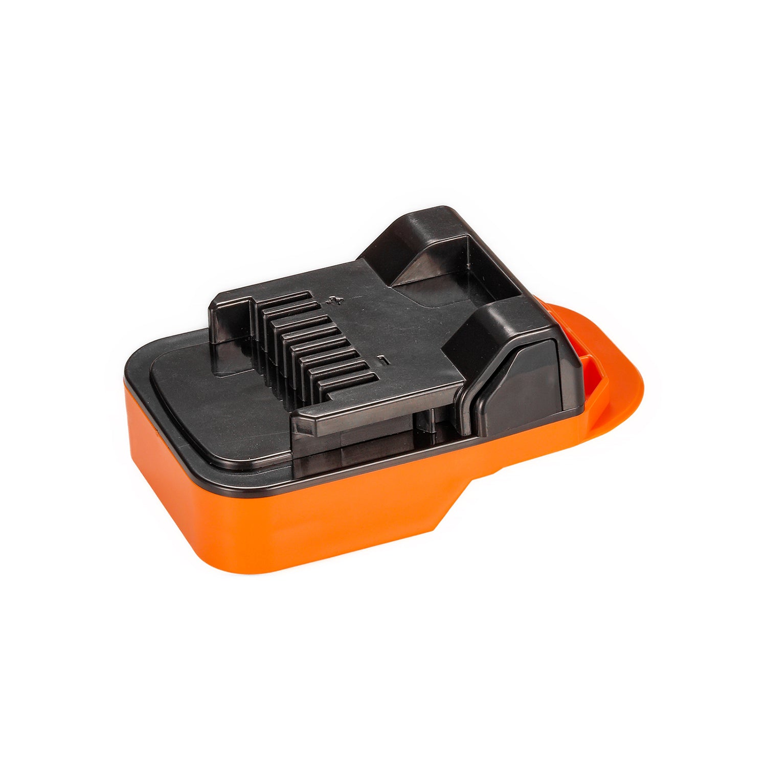 RIDGID 18V to Metabo HPT 18V battery adapter - tool-side fins and terminal contacts, angled