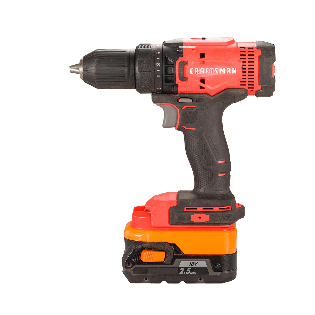 AEG 18V to Craftsman 20V battery adapter - installed on a drill, fitted to the 18V 2.5Ah battery