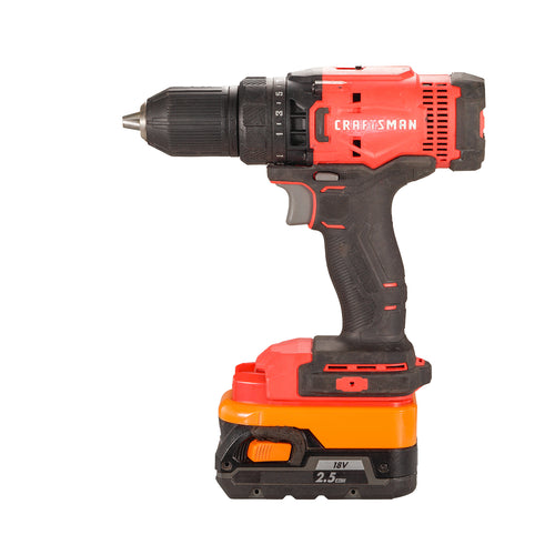 AEG 18V to Craftsman 20V battery adapter - installed on a drill, fitted to the 18V 2.5Ah battery