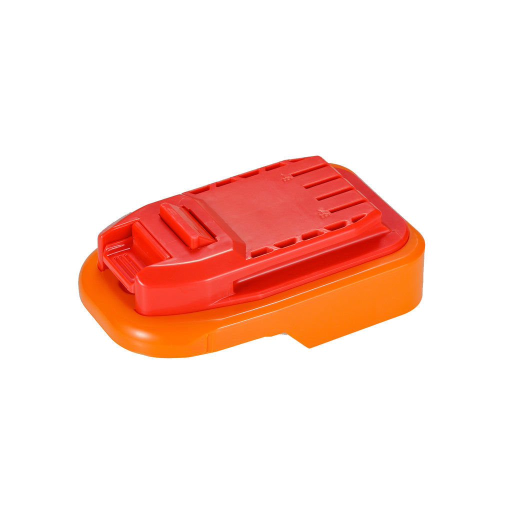 AEG 18V to Craftsman 20V battery adapter - Craftsman tool-side face with its rail and latch over the orange body