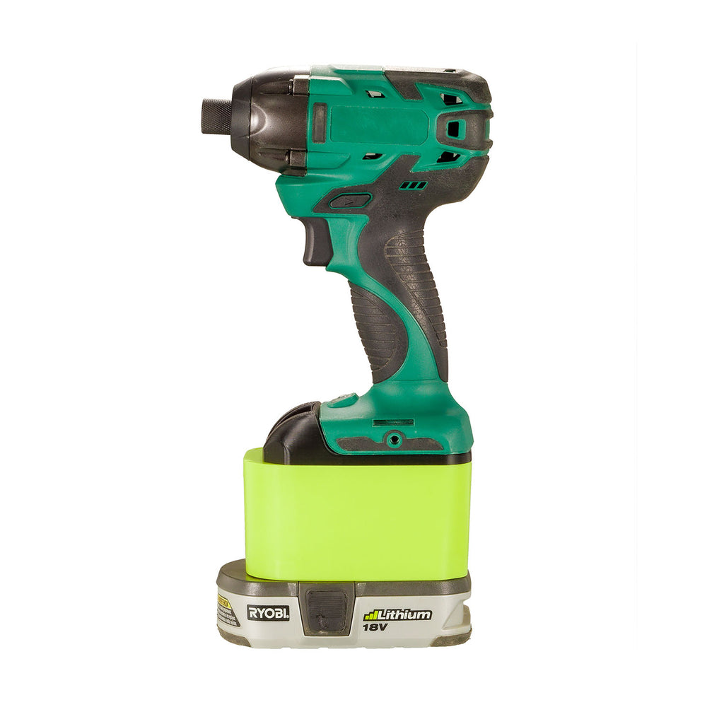 Ryobi 18V ONE+ to Masterforce 20V battery adapter - installed on an impact driver with the battery fitted below