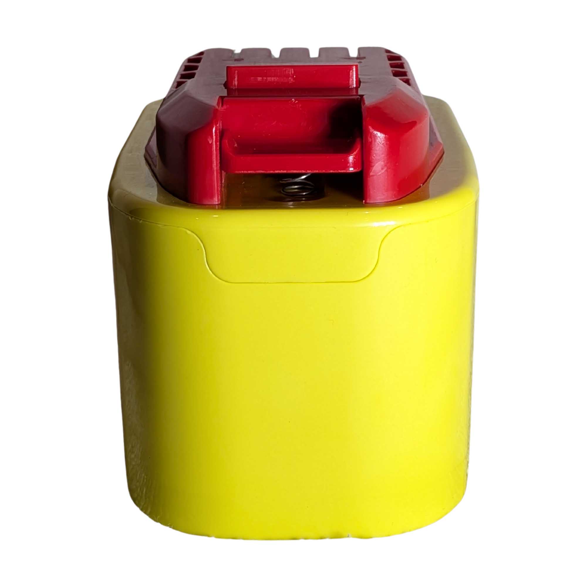Ryobi 18V ONE+ to Stanley V20 battery adapter - tool-side connection end on, latch block with the coil spring exposed