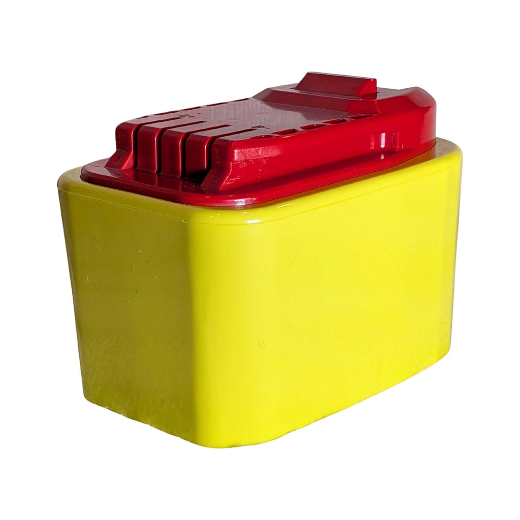 Ryobi 18V ONE+ to Stanley V20 battery adapter - tool-side connection on the yellow body, keyway rib and latch