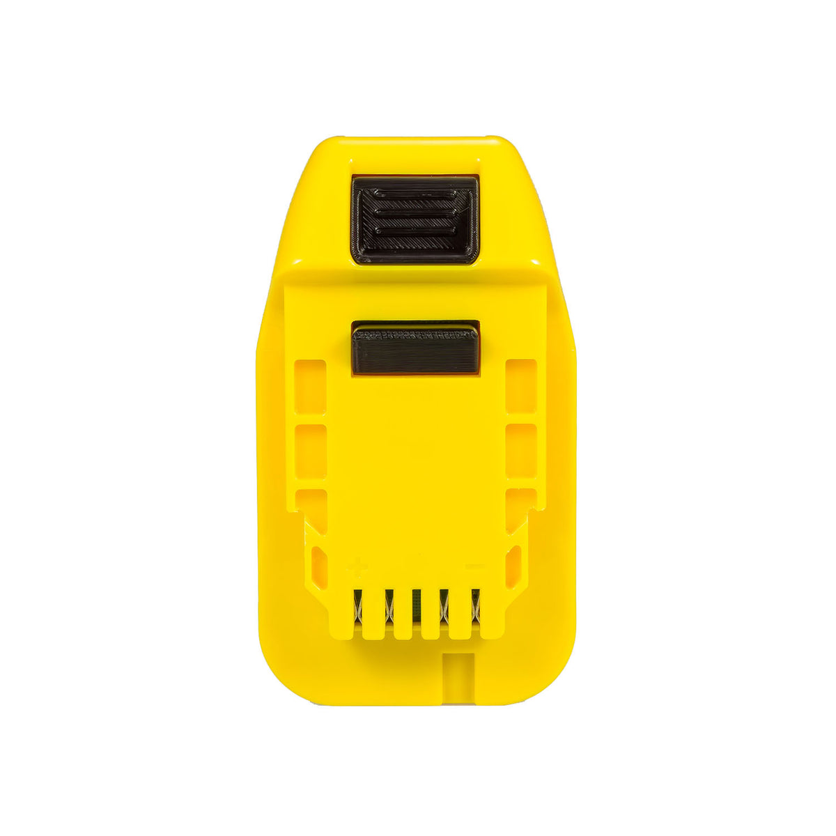 Stanley V20 to Hercules 20V battery adapter - Hercules tool-side connection square on, ribbed release button