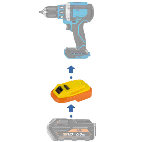 AEG 18V to Hercules 20V battery adapter - compatibility diagram showing battery, adapter and drill driver