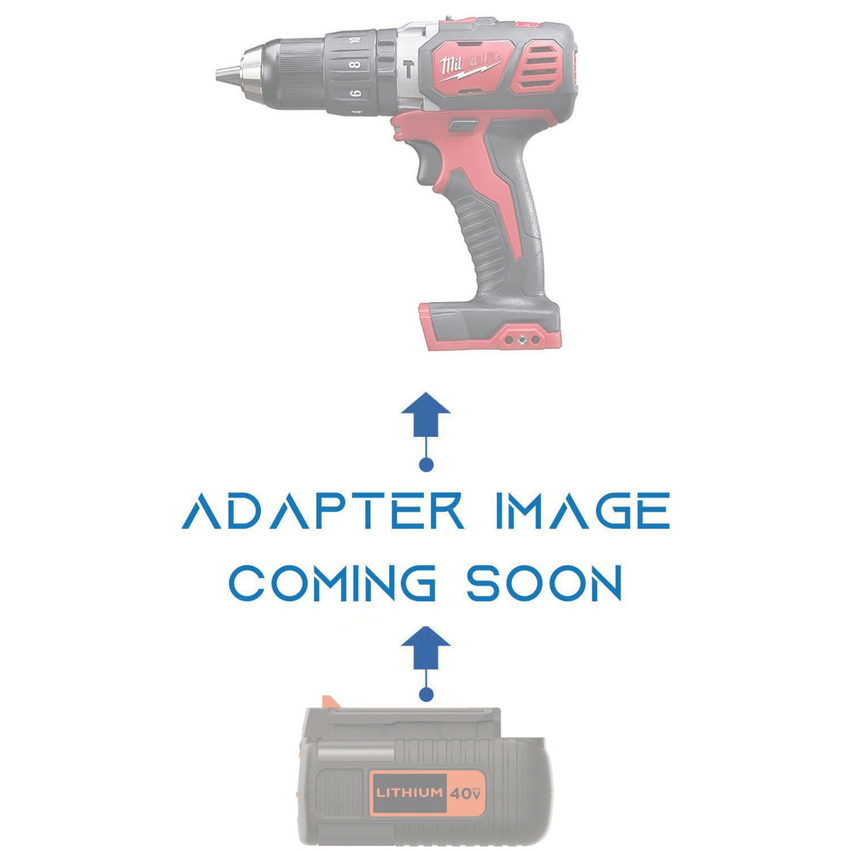 Black and Decker 36V/40V MAX to Milwaukee M18 battery adapter - placeholder text reading adapter image coming soon