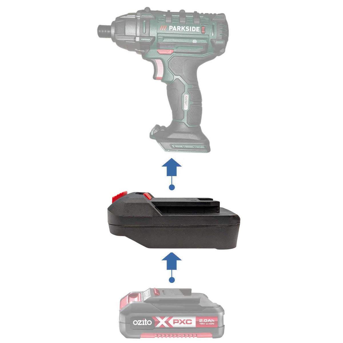 Ozito 18V PXC auf Parkside X20V Akkuadapter