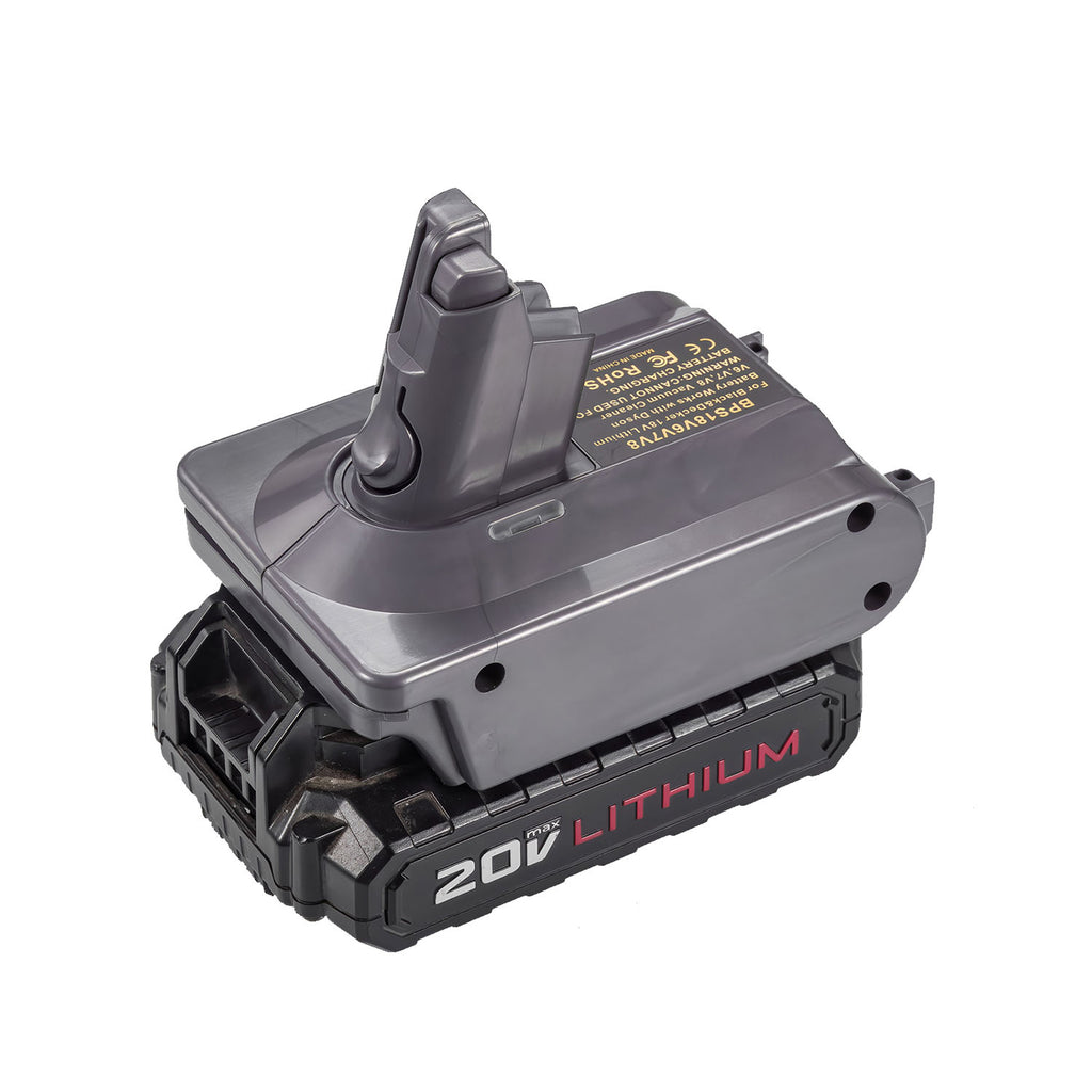 Porter Cable 20V to Dyson V6 battery adapter - fitted to the Porter Cable 20V battery, Dyson tool-side stem upward