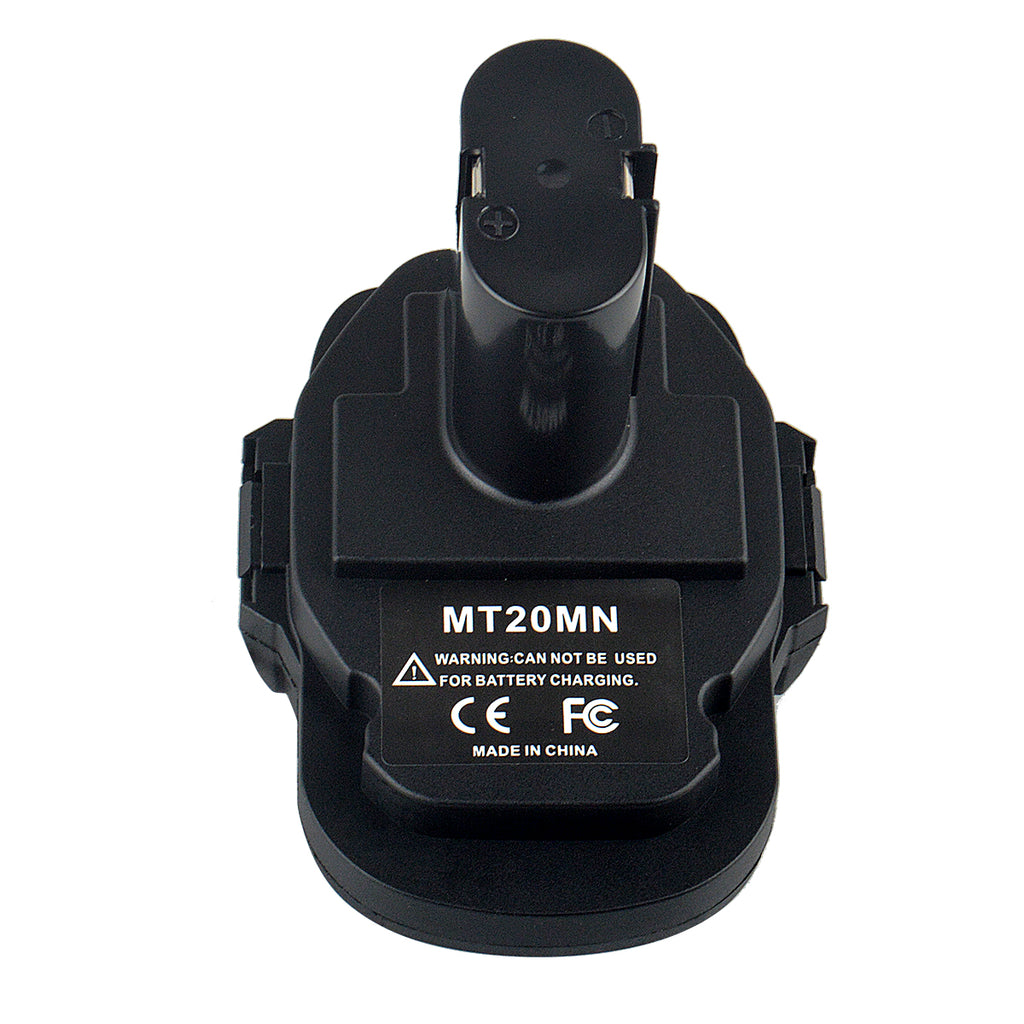 Makita 18V LXT to Makita 18V Ni-Cd/Ni-MH battery adapter - close-up of the tool-side post and its contacts, label below